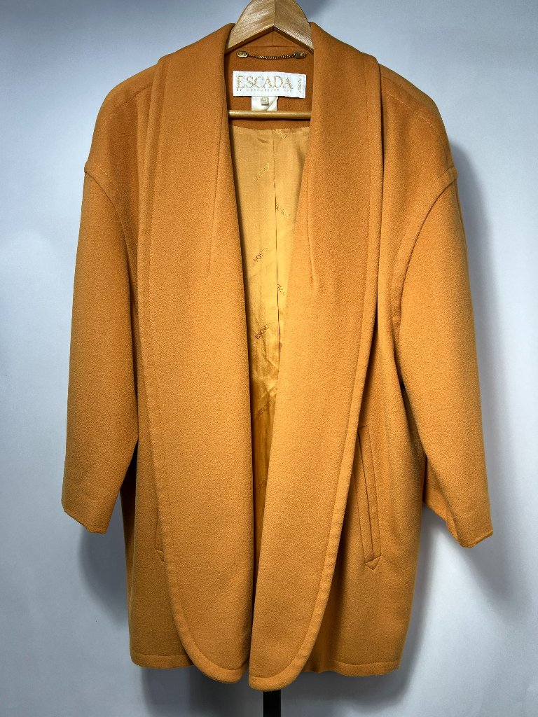 Rare Vintage Escada 100% Wool Orange Oversized Collar Blazer Women Size 8us 40eu